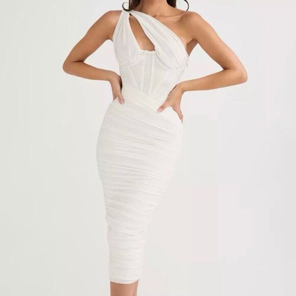 House Of CB Valentina Asymmetric Cutout Bodycon Midi Dress NWT Size Extra Small - Picture 7 of 7
